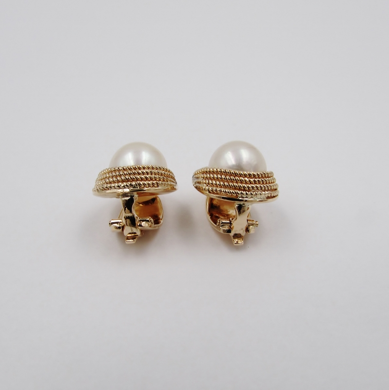 14Kt Yellow Gold Pearl Earrings - S & K Ltd.