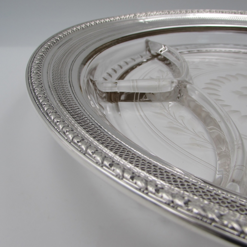 English Sterling Rimmed Divided Glass Tray S & K Ltd.