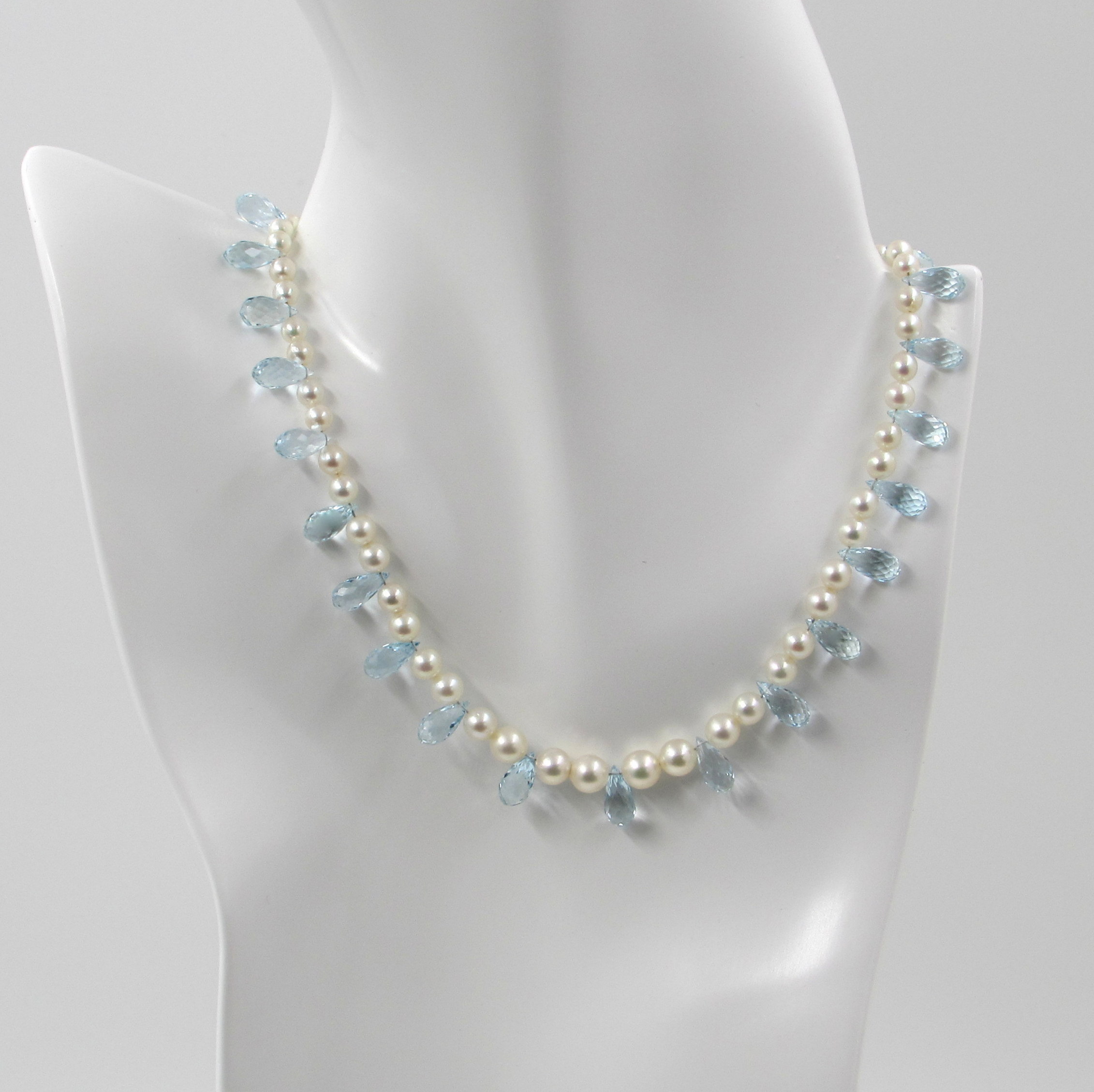 Briolette Cut Aquamarine Drop Cultured Pearl Necklace - S & K Ltd.