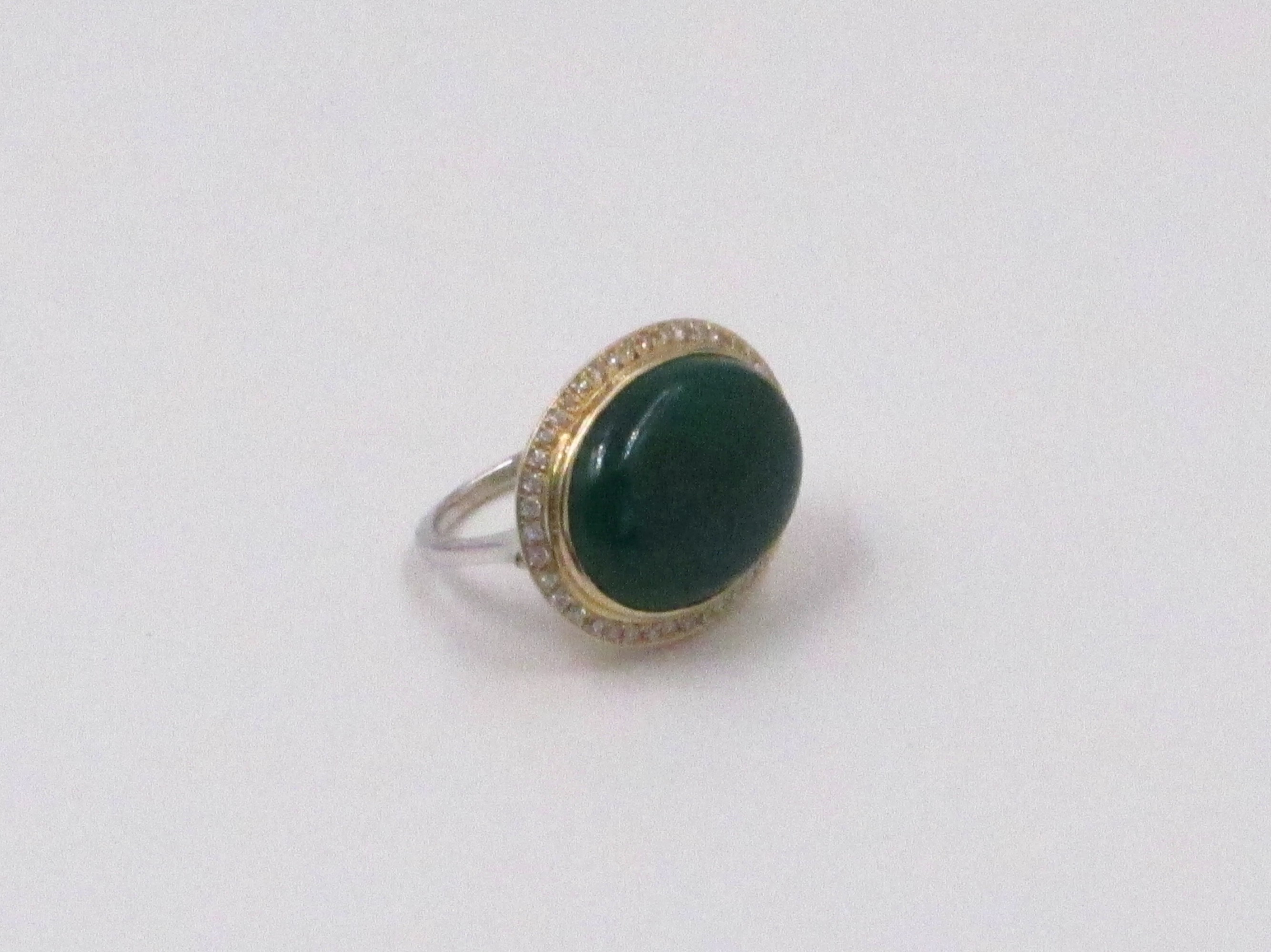 Green Onyx Cabochon & Diamond 14 Karat Ring - S & K Ltd.
