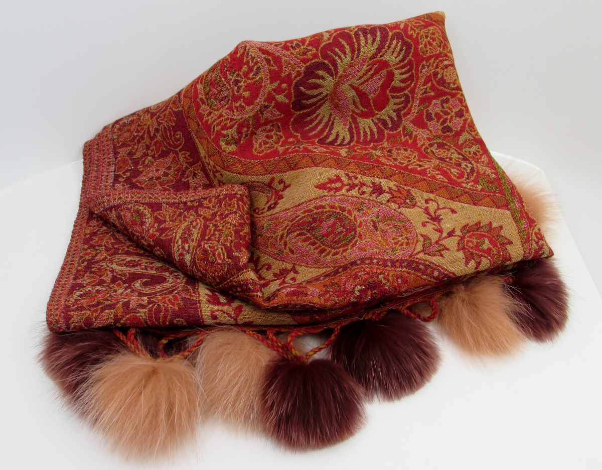 fur pom pom shawl