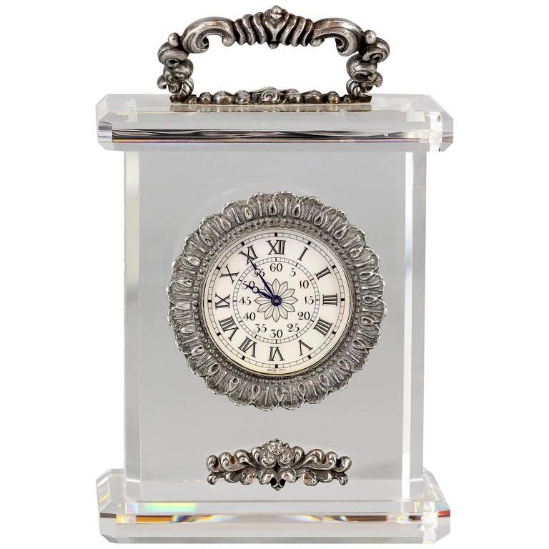 Buccellati Rock Crystal Sterling Silver Limited Edition Desk Clock Buccellati Rock Crystal Sterling Silver Limited Edition Desk Clock S K Ltd
