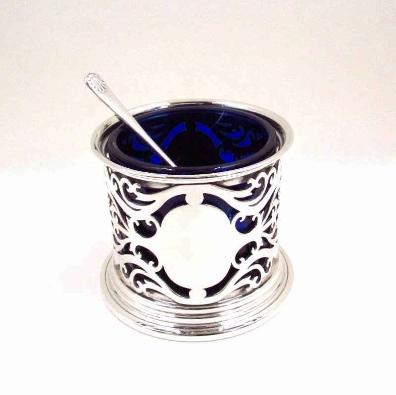 Sterling Silver Condiment Set With Cobalt Blue Inserts-5 Piece - S