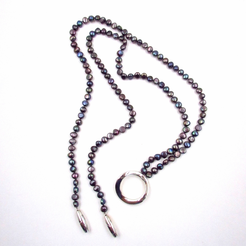 Simon Sebbag Black Fresh Water Pearl & Sterling Lariat Necklace - Image 3