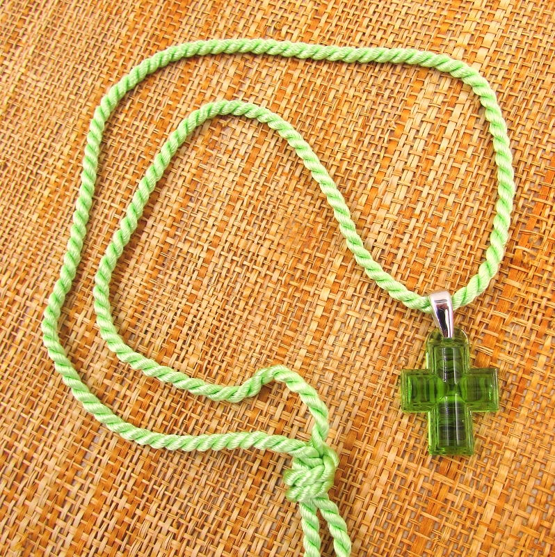 Lalique' Lime Green Crystal Cross Pendant With Sterling Bail S & K Ltd.