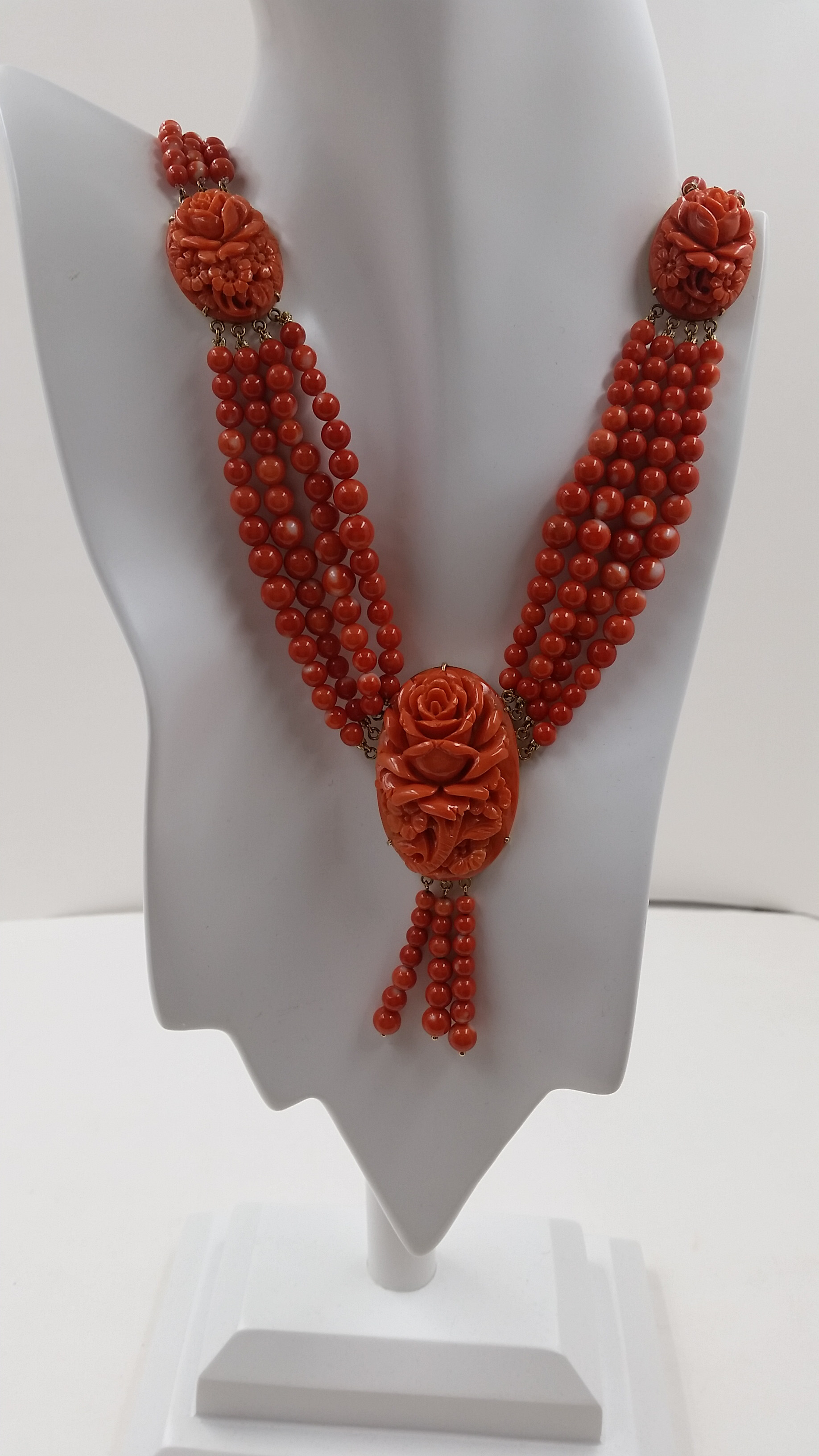 MALALA, ELEGANT CARVED TWO ROW CORAL NECKLACE FOR WOMEN -MOECNS001C –  www.soosi.co.in