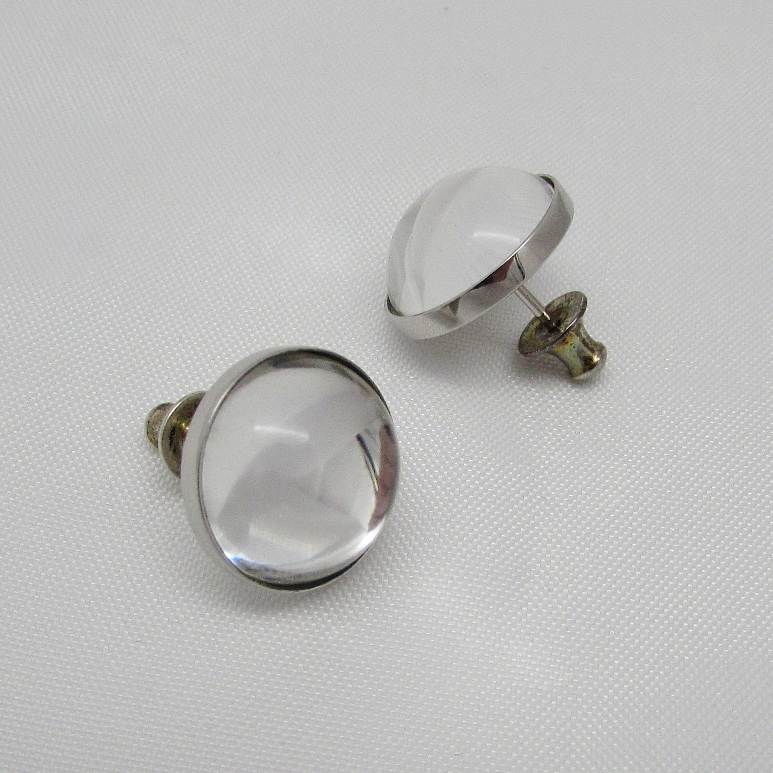 Lalique' Clear Cabochon Crystal Sterling Silver Post Earrings - Image 4