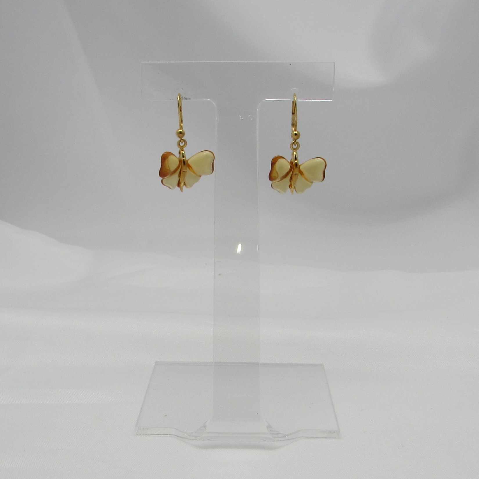 Lalique Amber Butterfly Earrings Sterling w/ 18 Kt Gold Plating - Image 2