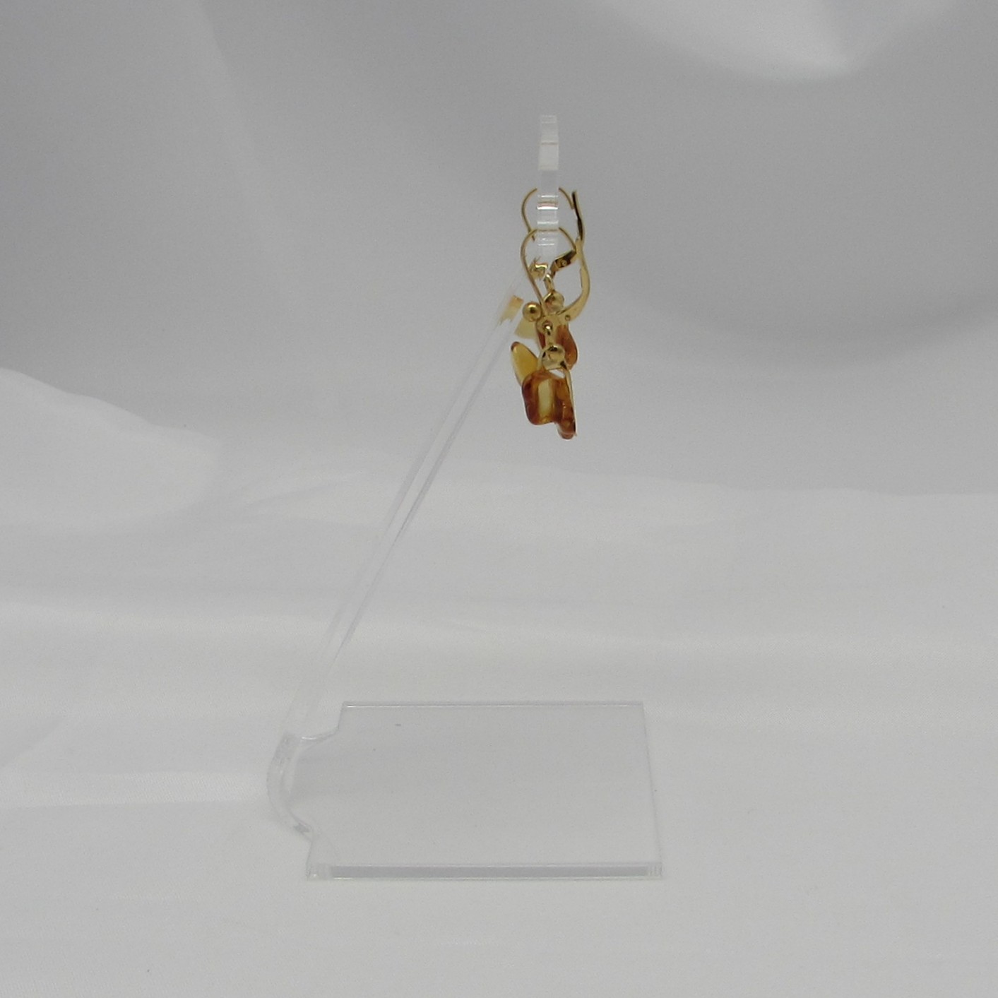 Lalique Amber Butterfly Earrings Sterling w/ 18 Kt Gold Plating - Image 4