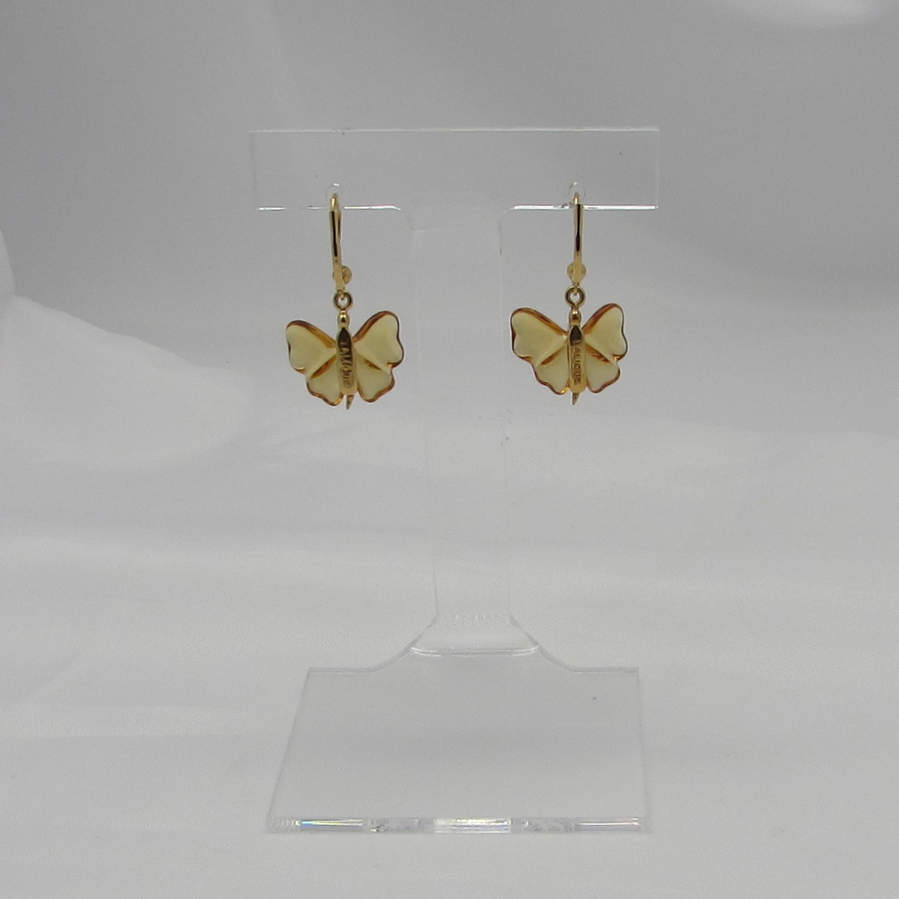 Lalique Amber Butterfly Earrings Sterling w/ 18 Kt Gold Plating - Image 3