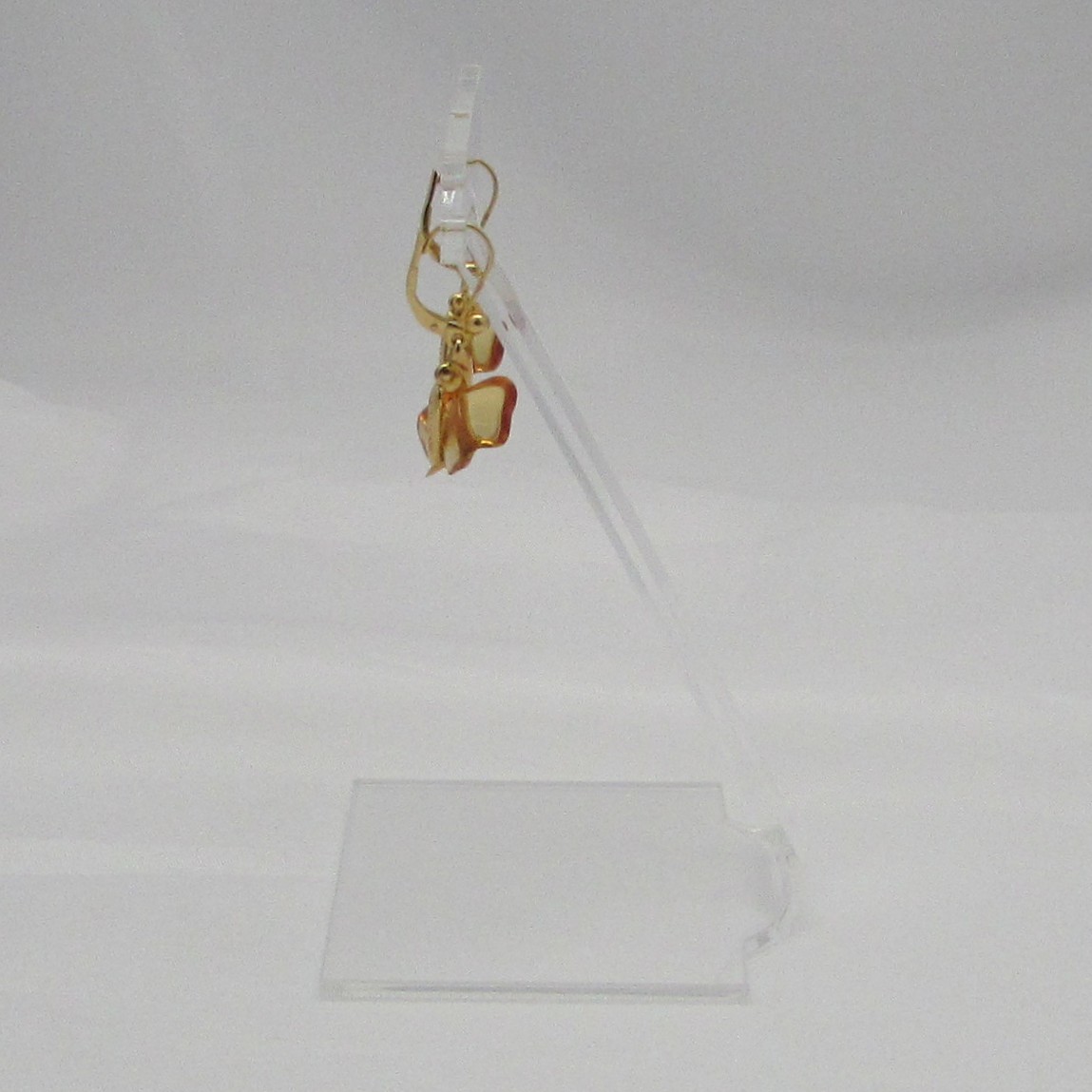 Lalique Amber Butterfly Earrings Sterling w/ 18 Kt Gold Plating - Image 5