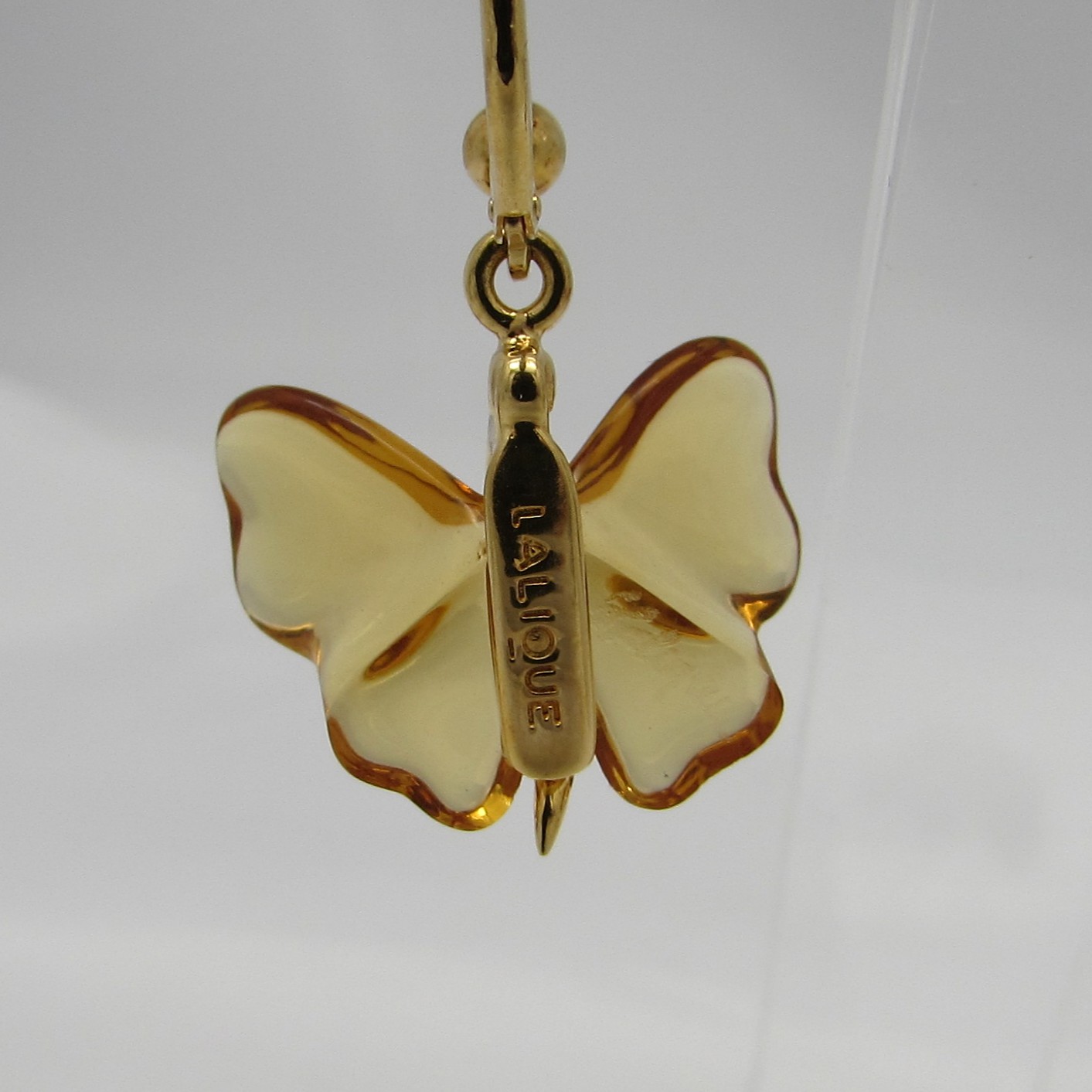 Lalique Amber Butterfly Earrings Sterling w/ 18 Kt Gold Plating - Image 9