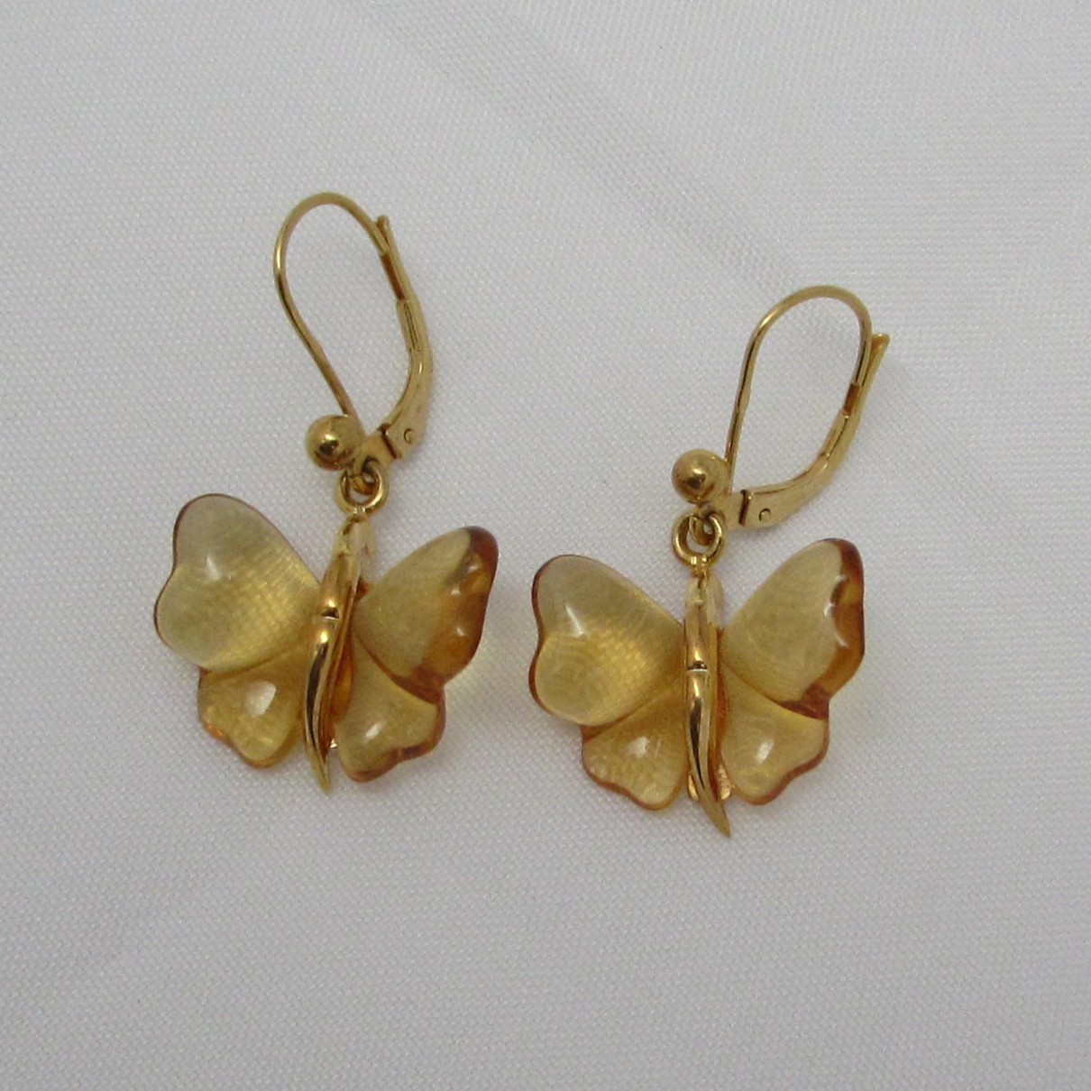 Lalique Amber Butterfly Earrings Sterling w/ 18 Kt Gold Plating - Image 6