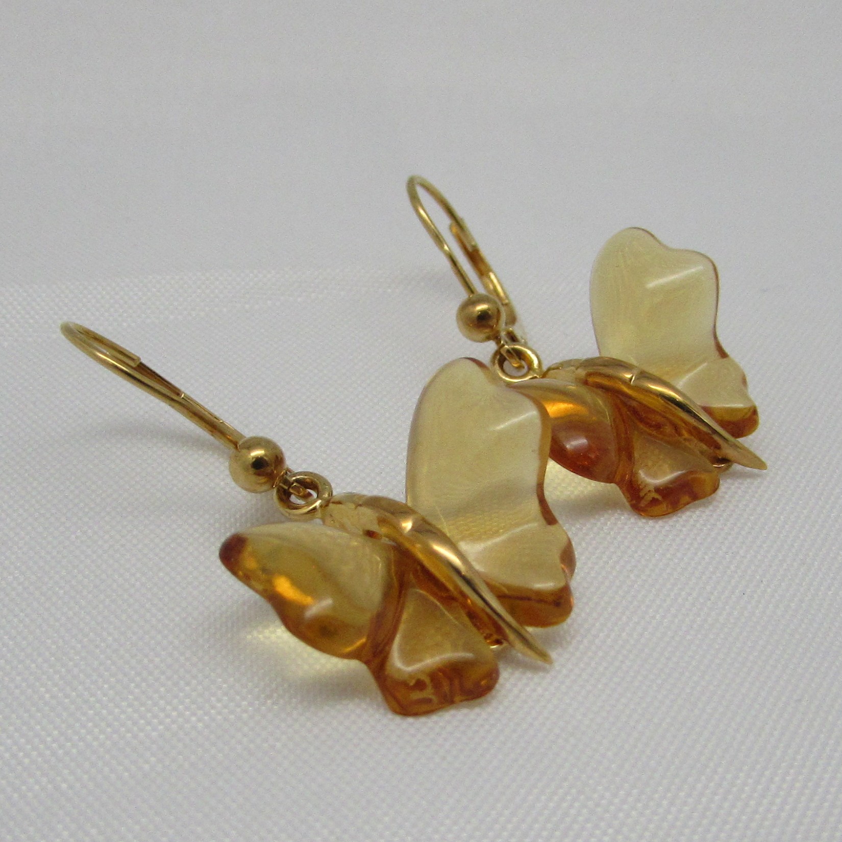 Lalique Amber Butterfly Earrings Sterling w/ 18 Kt Gold Plating - Image 7