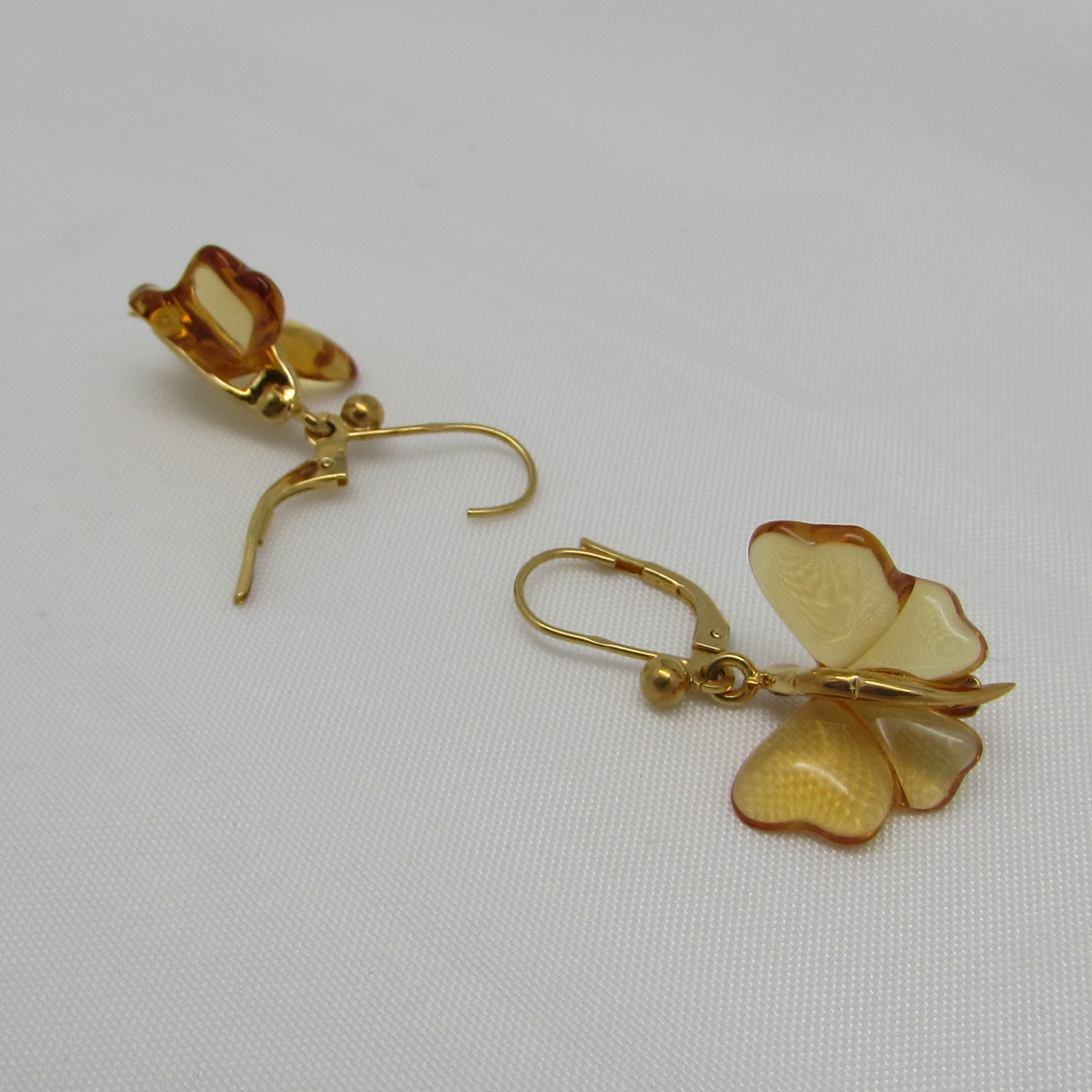 Lalique Amber Butterfly Earrings Sterling w/ 18 Kt Gold Plating - Image 8