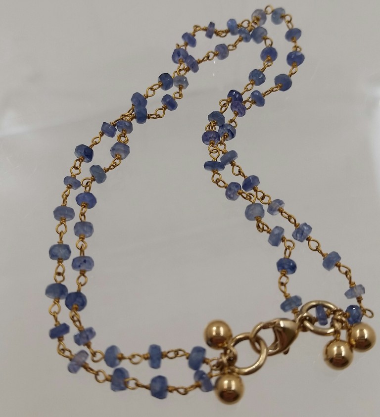 Blue Sapphire Bead Two Strand-18 Karat Yellow Gold Bracelet - S & K Ltd.