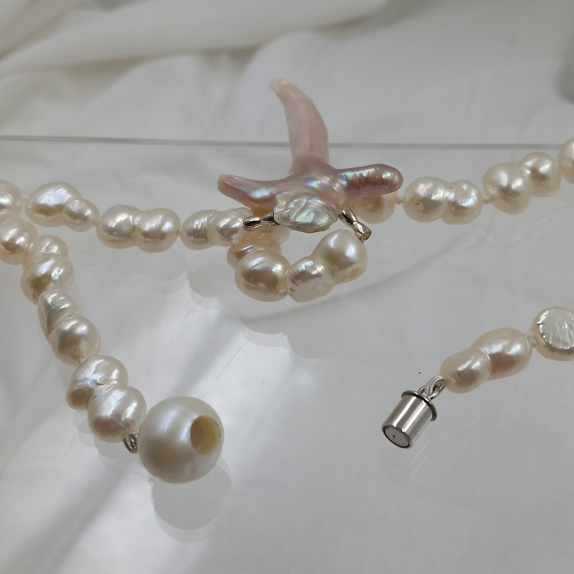 Fresh Water Pearl Baroque Necklace with Nature Inspired Pearl Cross - S ...