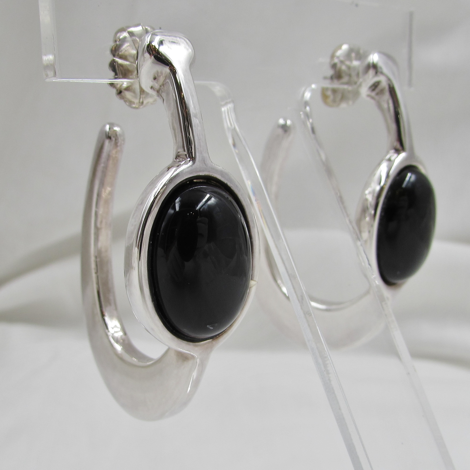 Simon Sebbag Sterling Oval Shape Hoops with Black Onyx-Sold - S & K Ltd.