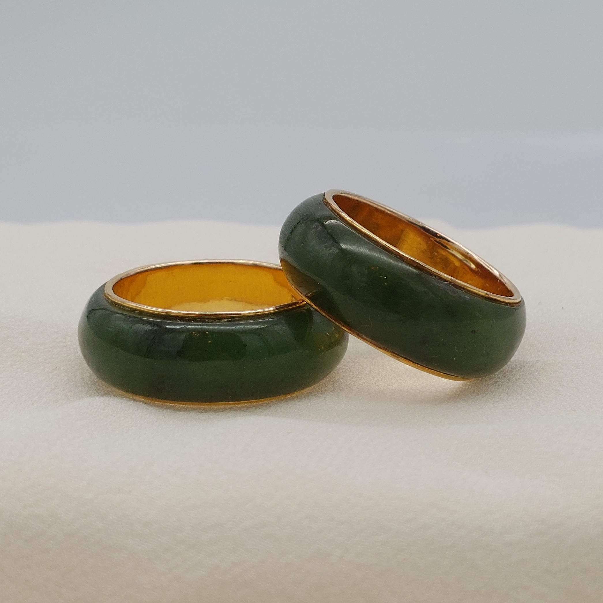 Jade & 14 Karat Yellow Gold Wide Band - Image 2