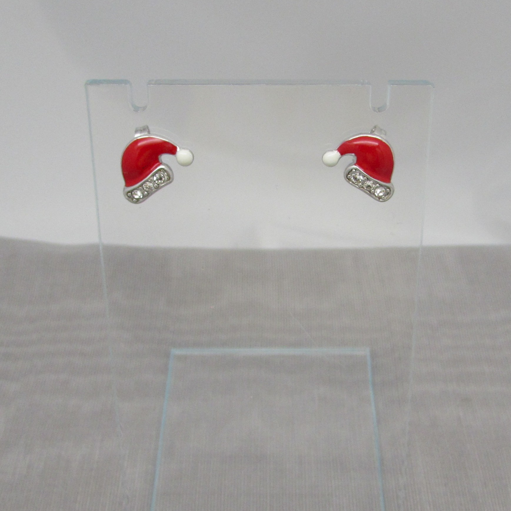 Sterling "Santa Hat" Earring with Red Enamel & Crystal