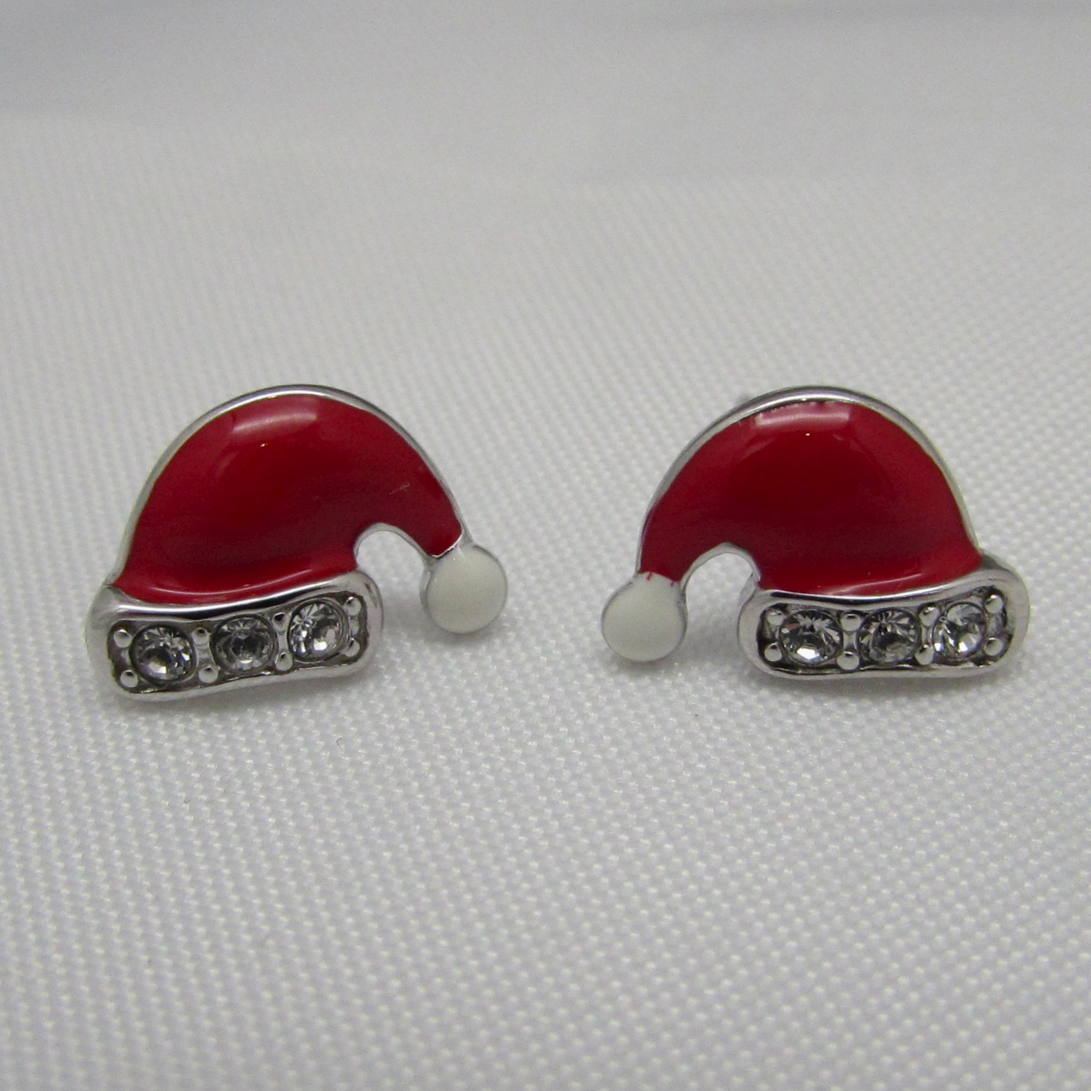 Sterling "Santa Hat" Earring with Red Enamel & Crystal - Image 5