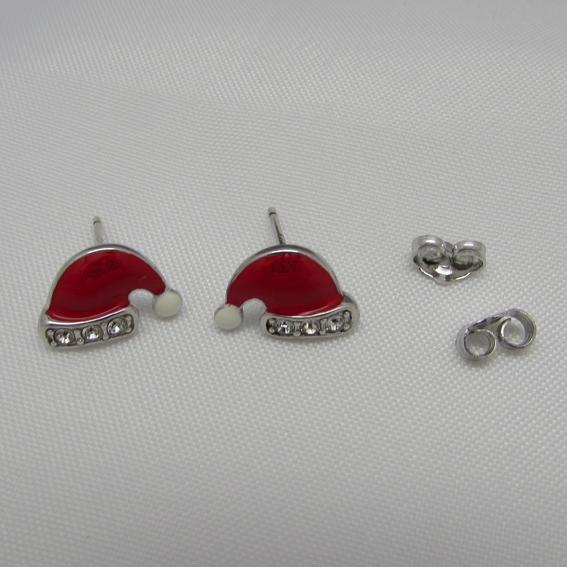 Sterling "Santa Hat" Earring with Red Enamel & Crystal - Image 4