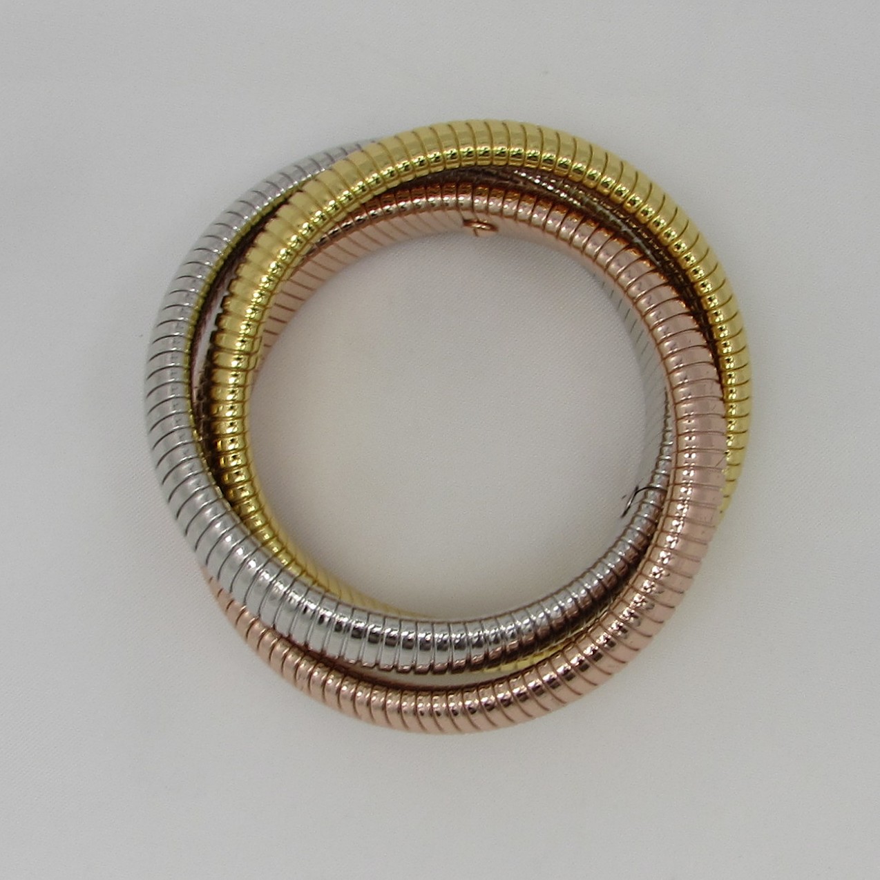 Gold, Silver & Rose Plated Triple Coil Bracelet - Image 4