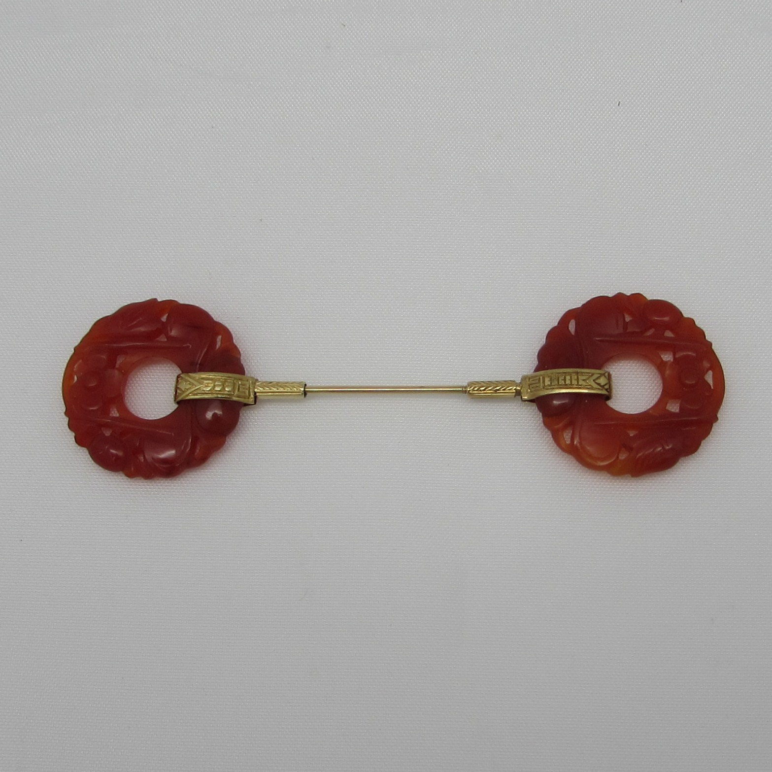 Antique 14 Karat Yellow Gold & Jade Jabot Pin - Image 3