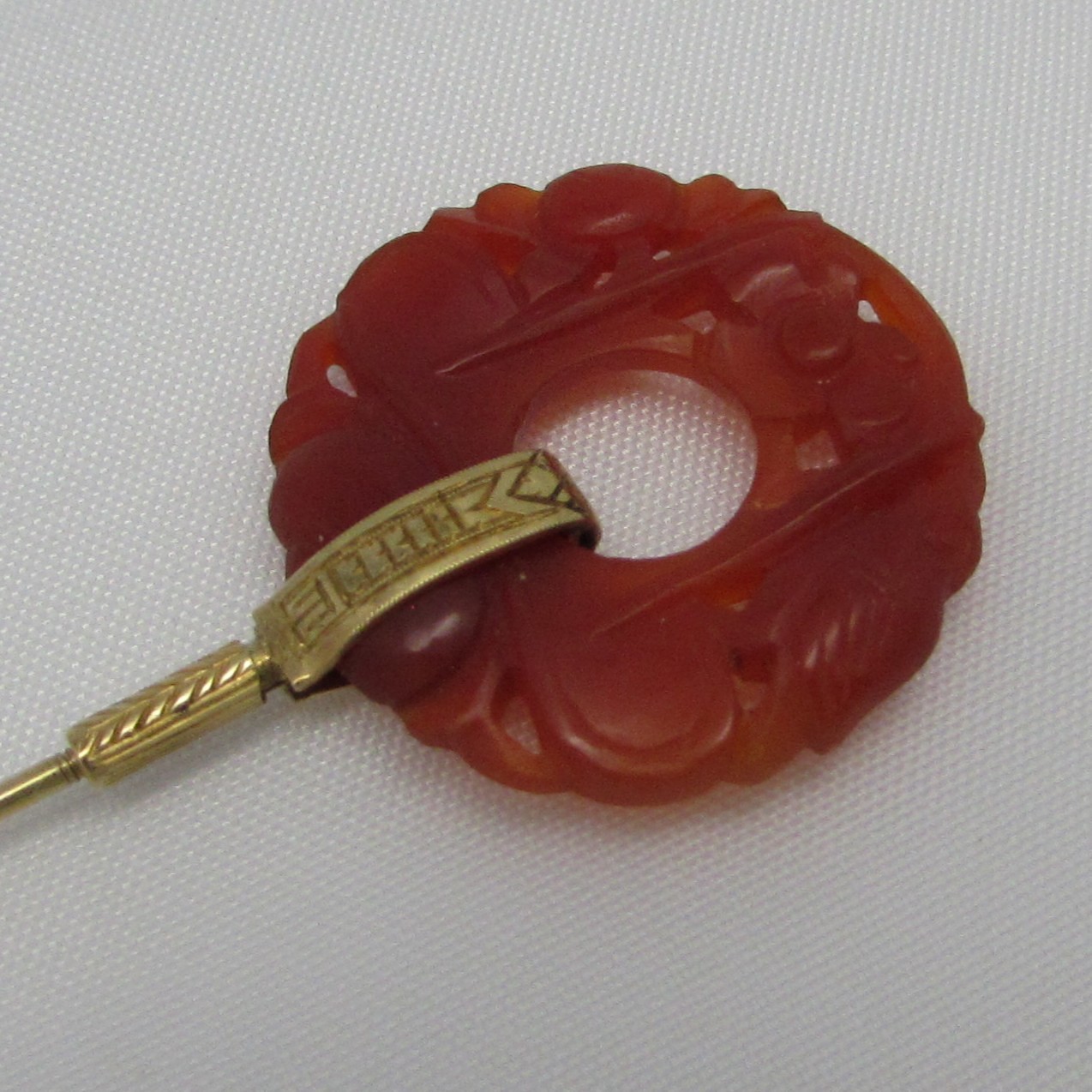 Antique 14 Karat Yellow Gold & Jade Jabot Pin - Image 6