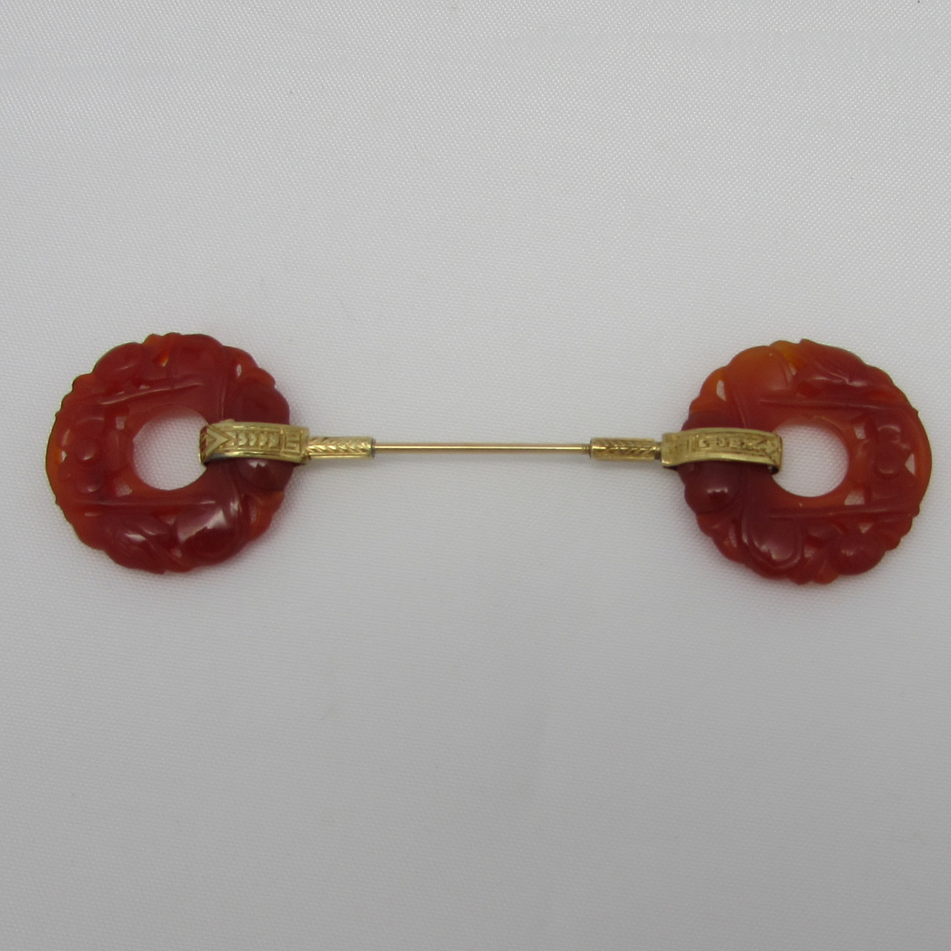 Antique 14 Karat Yellow Gold & Jade Jabot Pin - Image 2