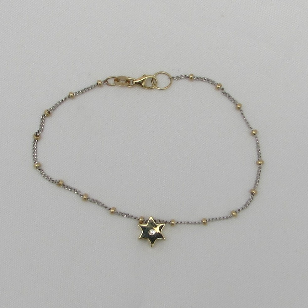 14 Karat Gold Bead Chain Bracelet with Diamond Star Charm - Image 2