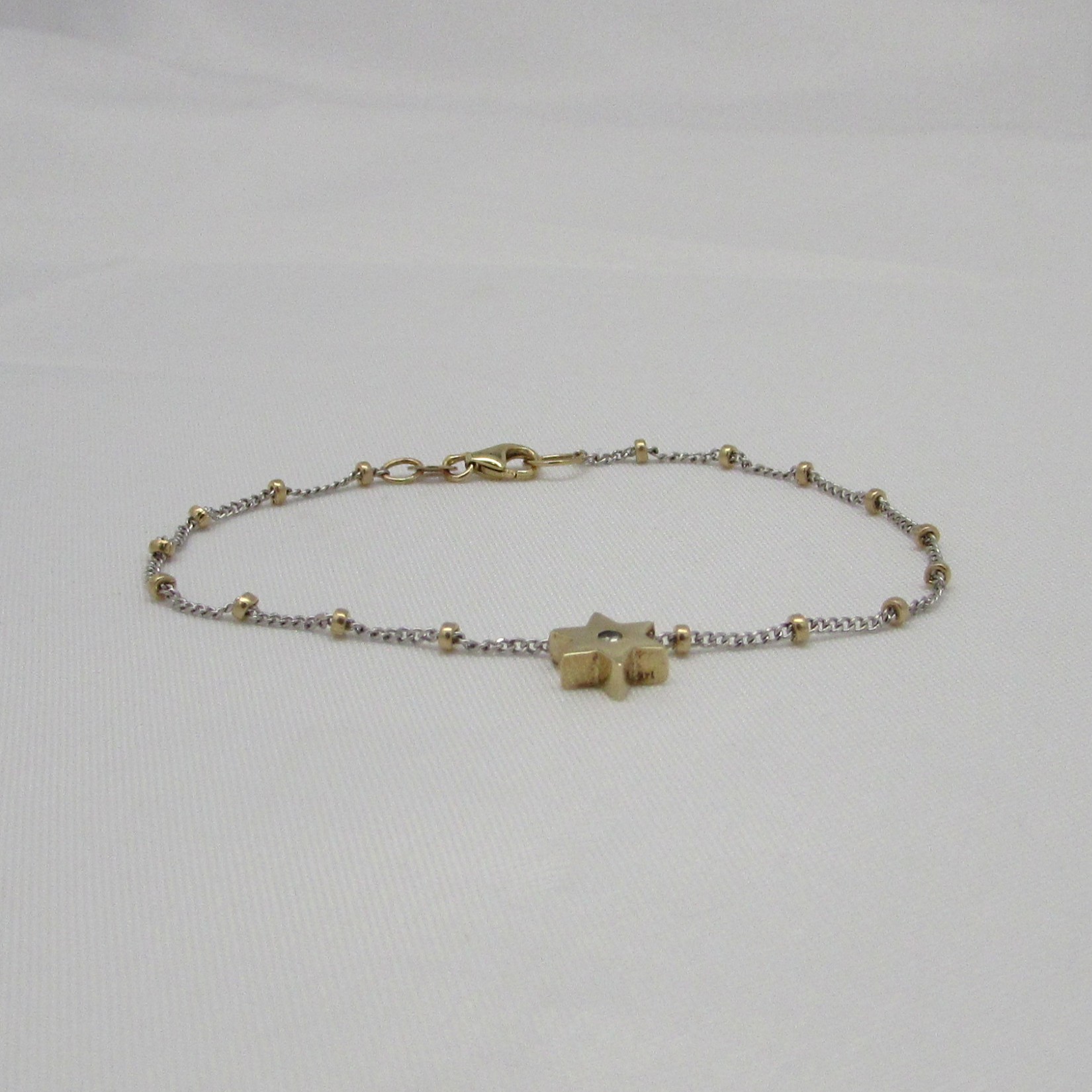 14 Karat Gold Bead Chain Bracelet with Diamond Star Charm - Image 3