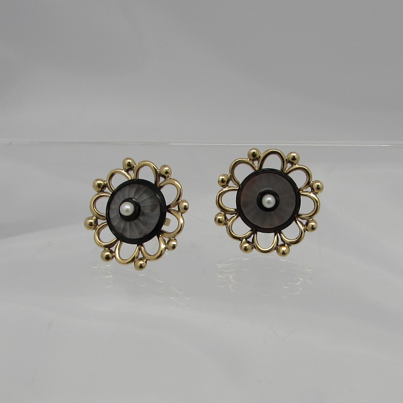 Victorian Onyx, Quartz & Pearl Earrings