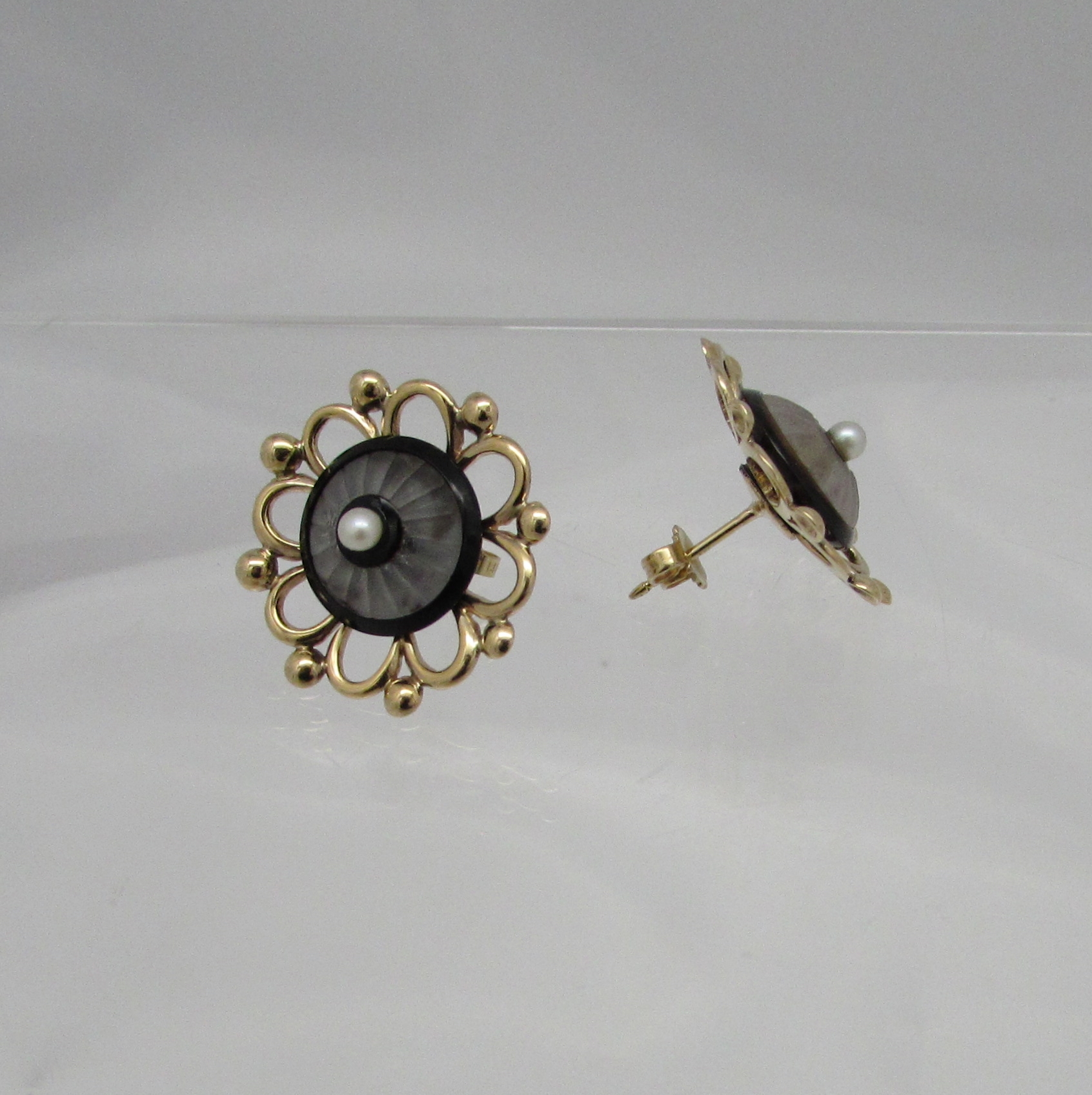 Victorian Onyx, Quartz & Pearl Earrings - Image 2