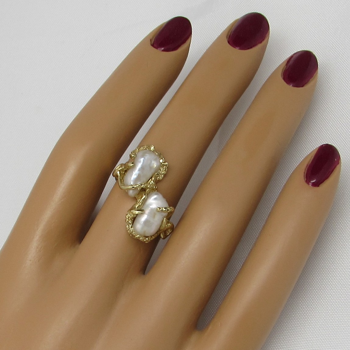 14 Karat Yellow Gold Baroque Shape Pearl Ring