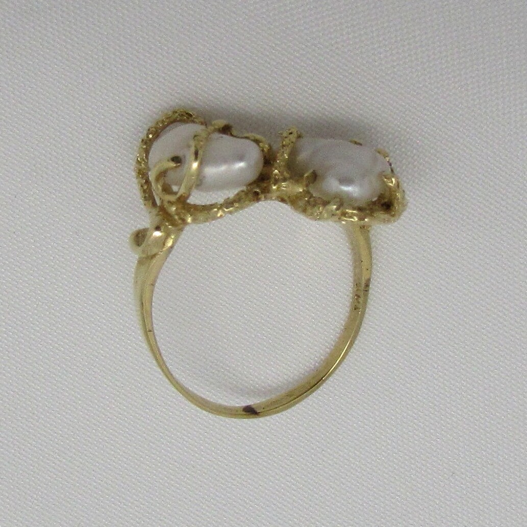 14 Karat Yellow Gold Baroque Shape Pearl Ring - Image 9