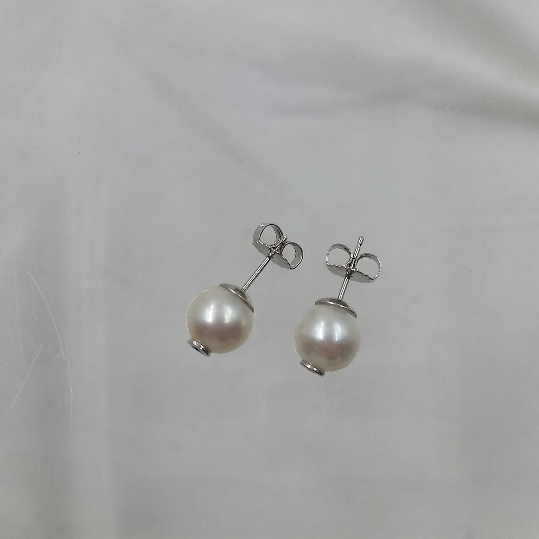 14 Karat White Gold Cultured Pearl & Diamond Ear Studs - S & K Ltd.