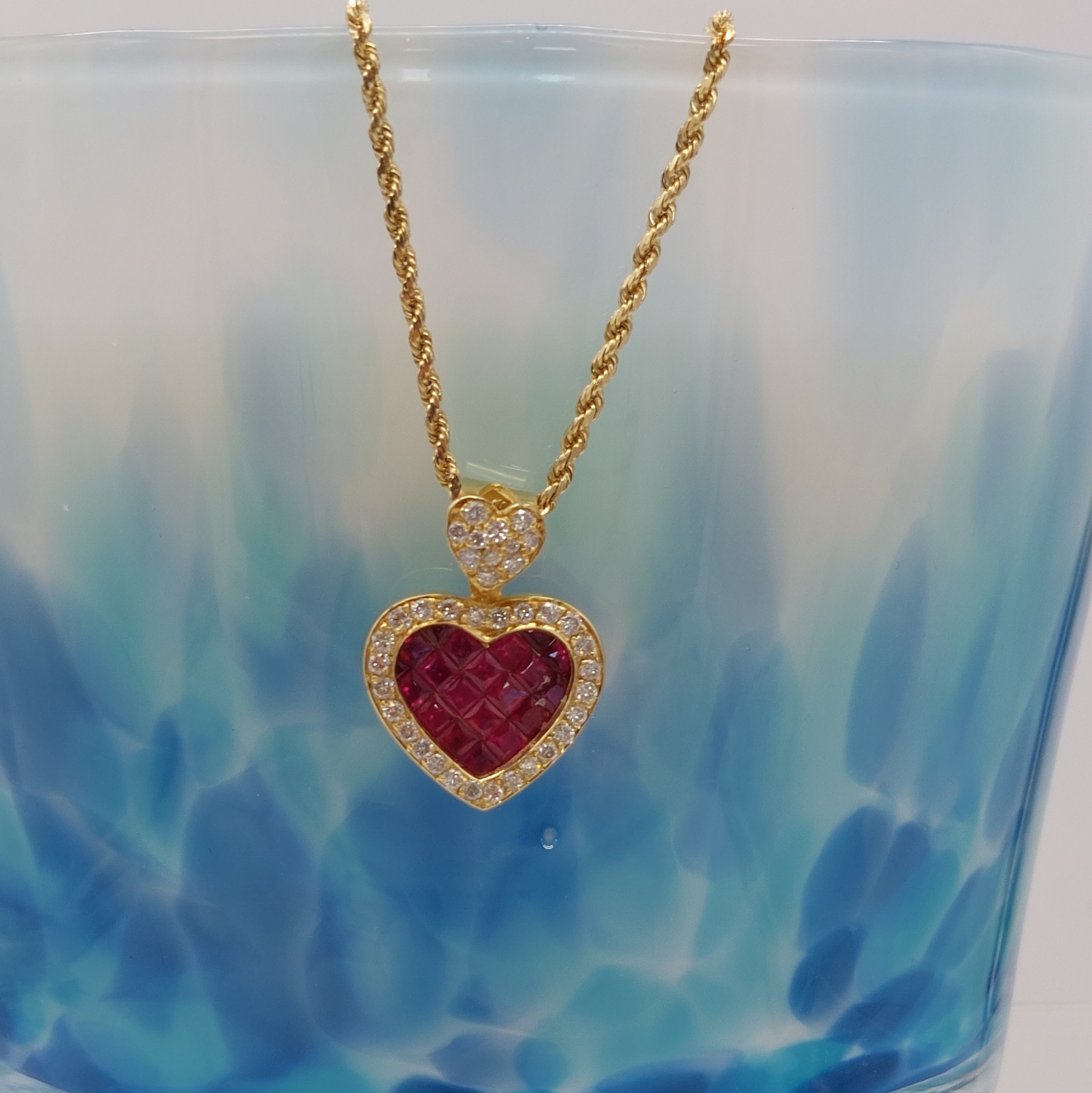 Jewelili Heart Necklace Ruby Jewelry in Yellow Gold Over Sterling Silver