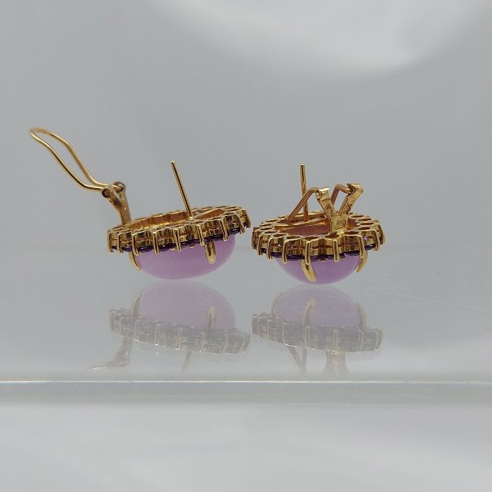 Lavender Jadeite &  Amethyst Halo Gold Earrings - Image 4