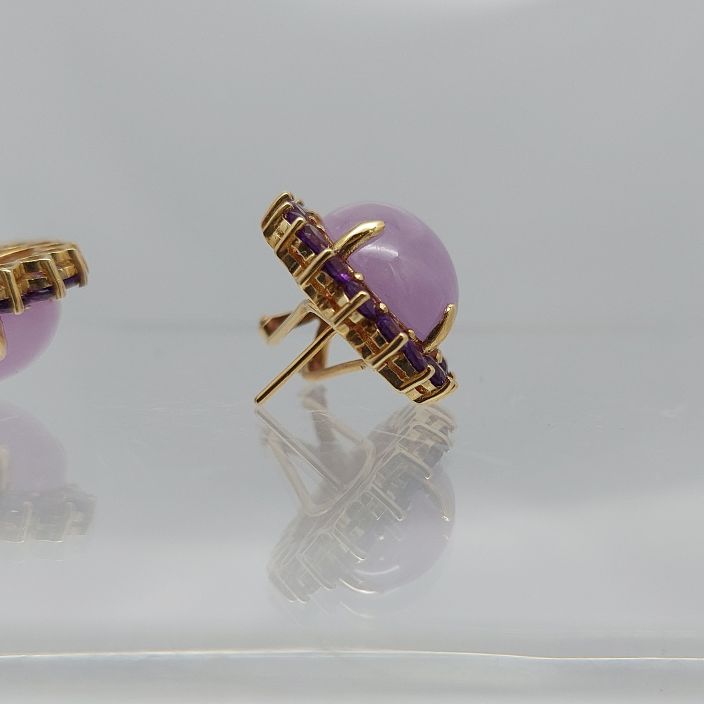 Lavender Jadeite &  Amethyst Halo Gold Earrings - Image 5