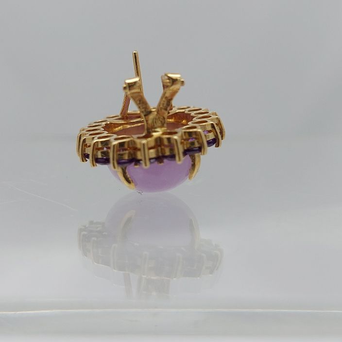 Lavender Jadeite &  Amethyst Halo Gold Earrings - Image 6