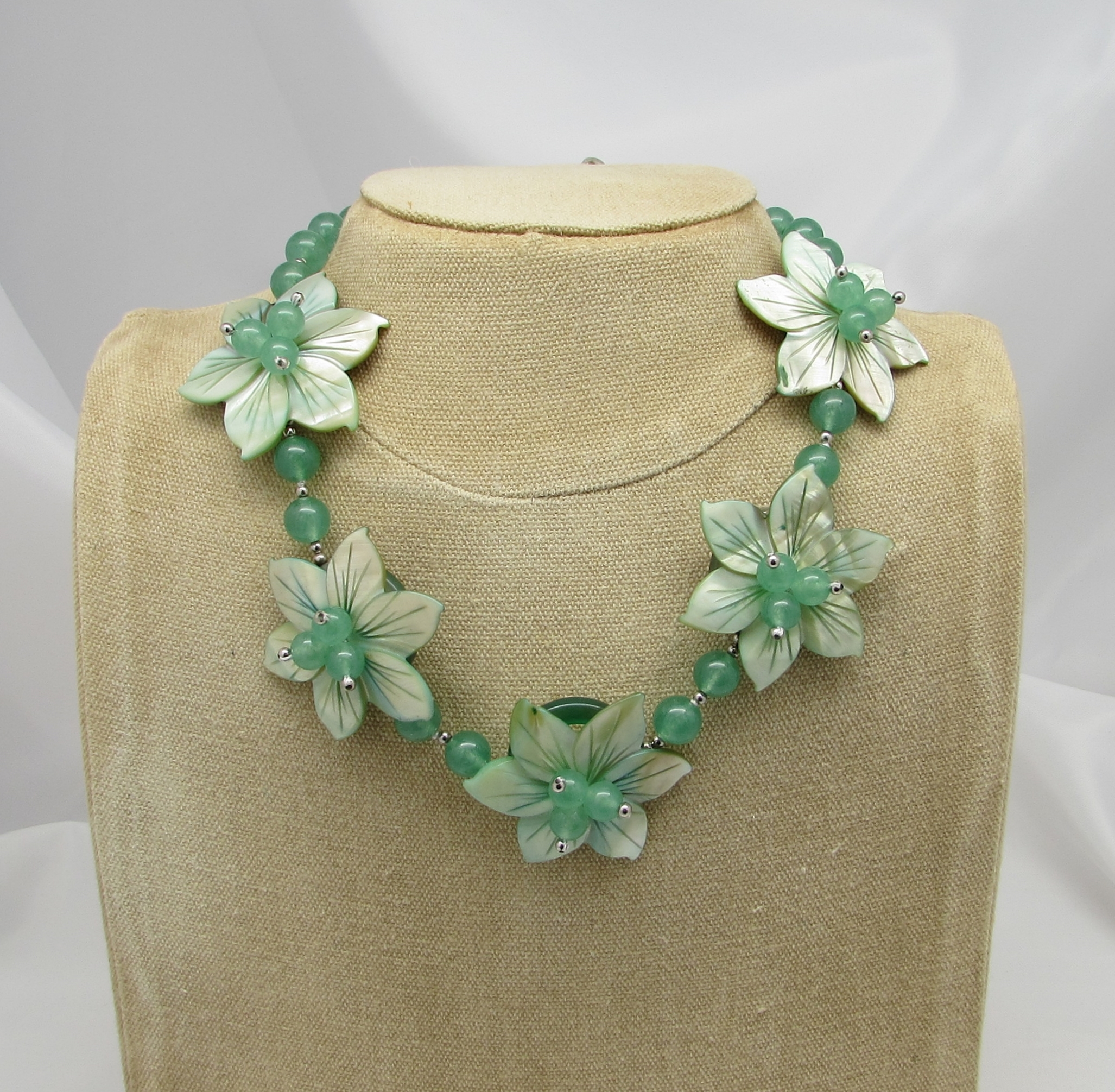 Jade & Mother-of-Pearl Flower Necklace