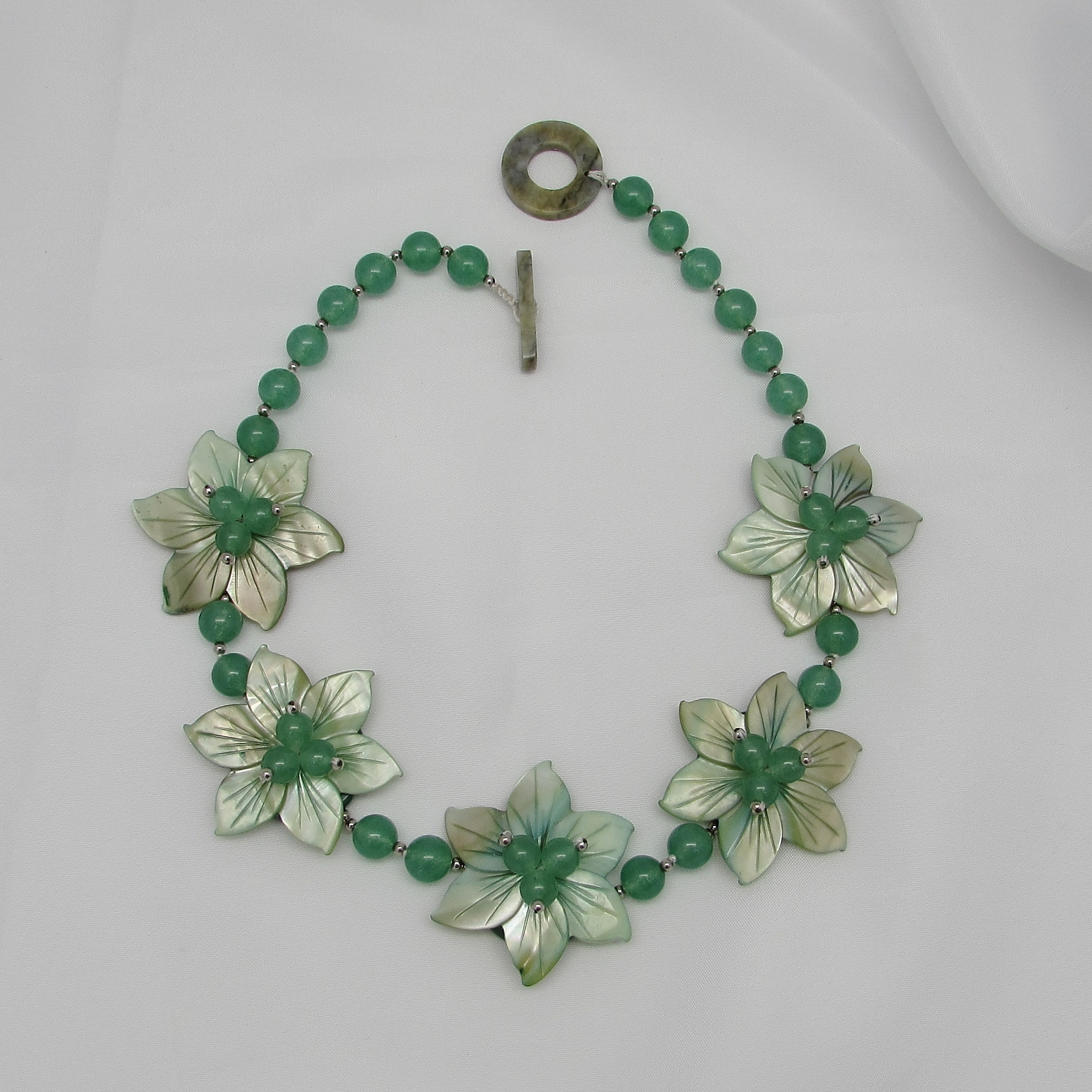 Jade & Mother-of-Pearl Flower Necklace - Image 7