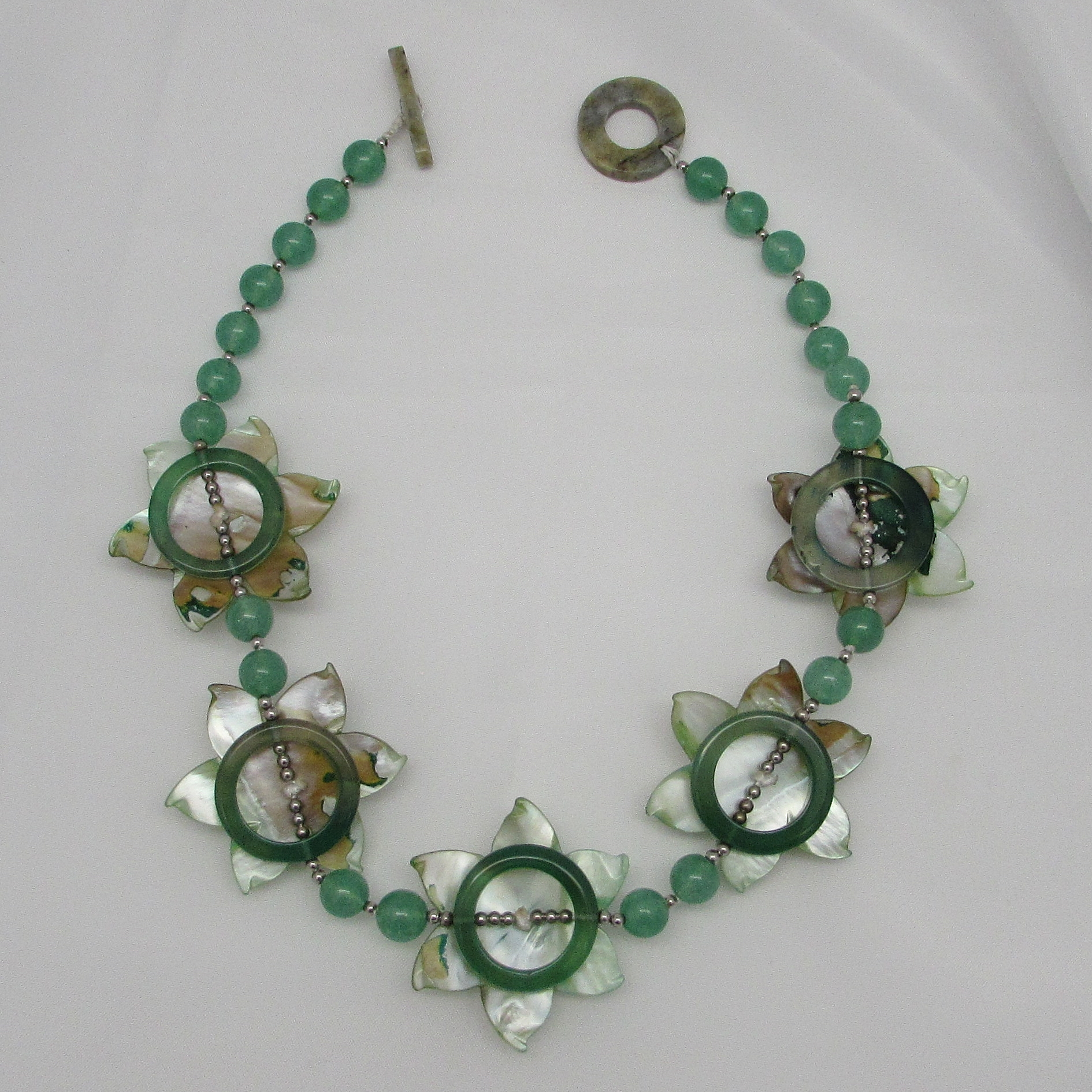 Jade & Mother-of-Pearl Flower Necklace - Image 8