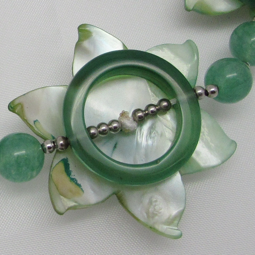 Jade & Mother-of-Pearl Flower Necklace - Image 6