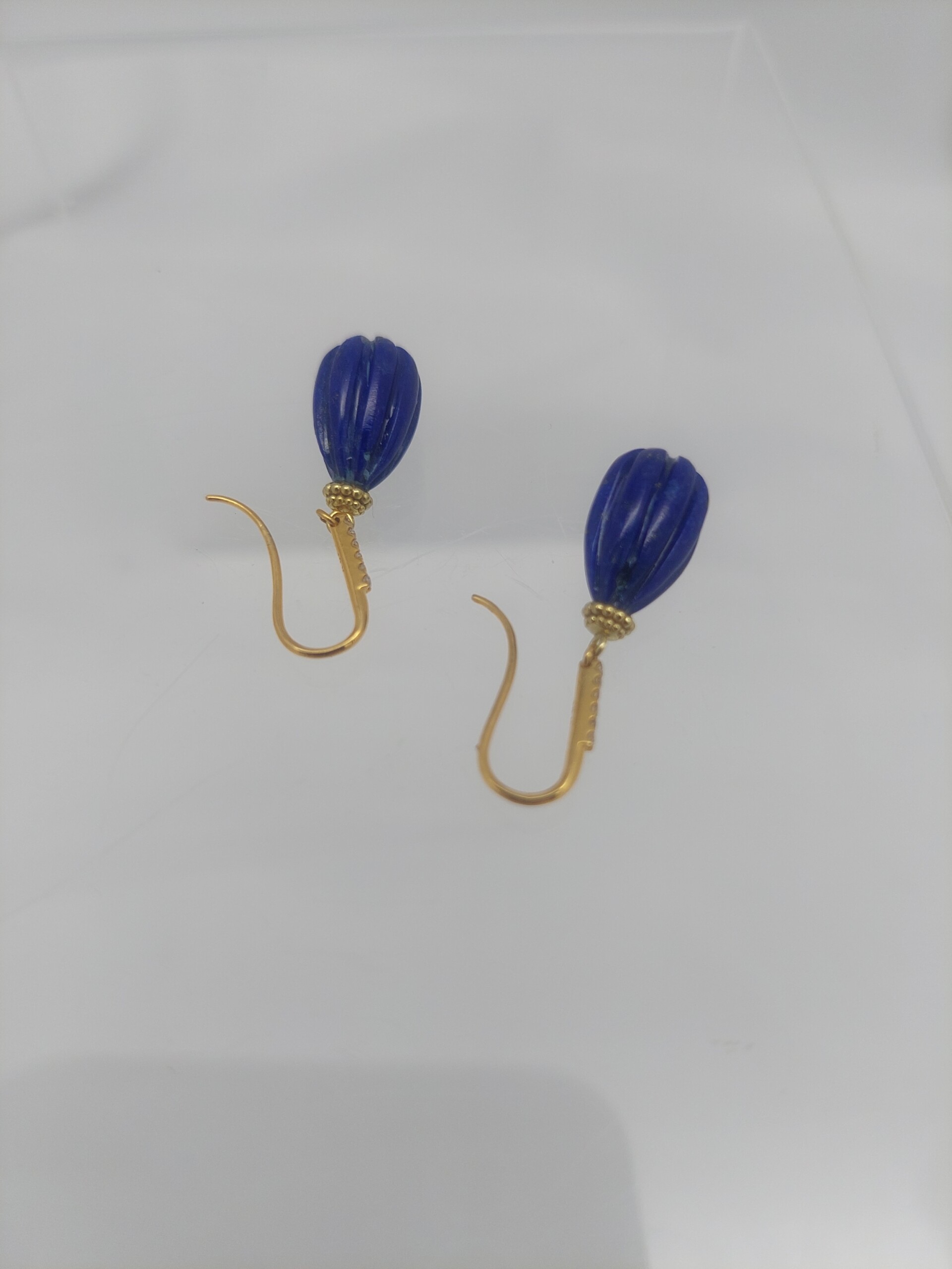 Lapis Drop & Diamond 18KT Earrings - Image 4