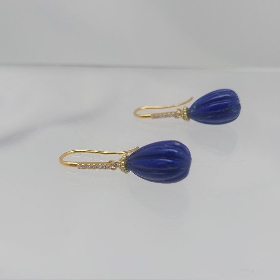 Lapis Drop & Diamond 18KT Earrings - Image 5