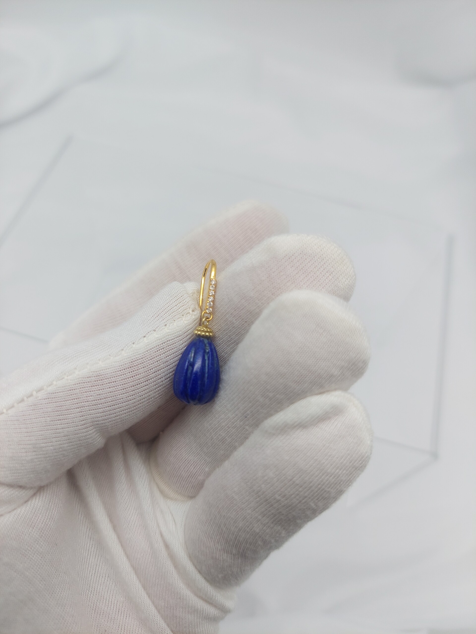 Lapis Drop & Diamond 18KT Earrings - Image 7