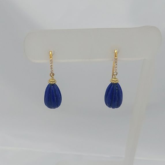 Lapis Drop & Diamond 18KT Earrings - Image 3