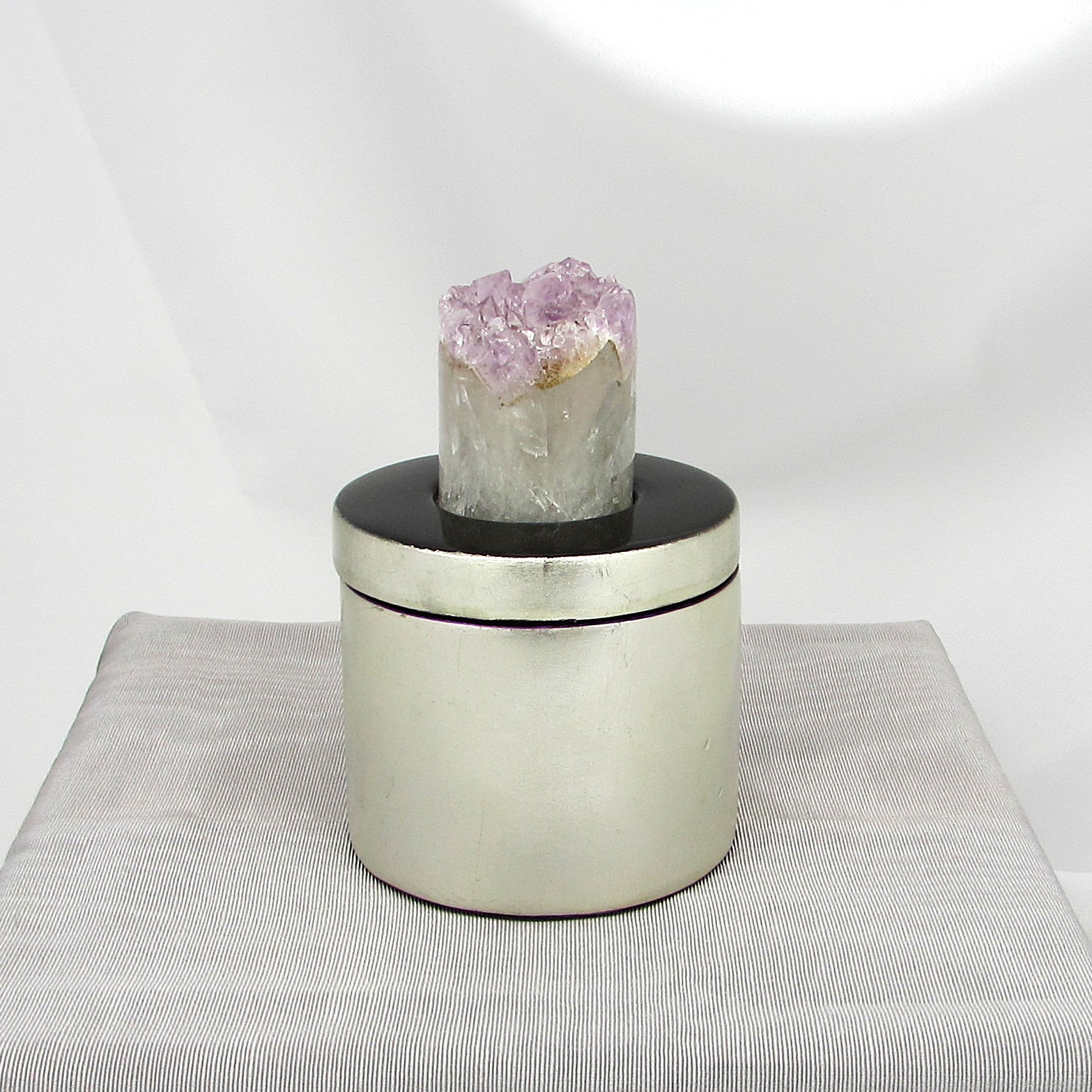 Silver Leaf Trinket Box with Amethyst Crystal